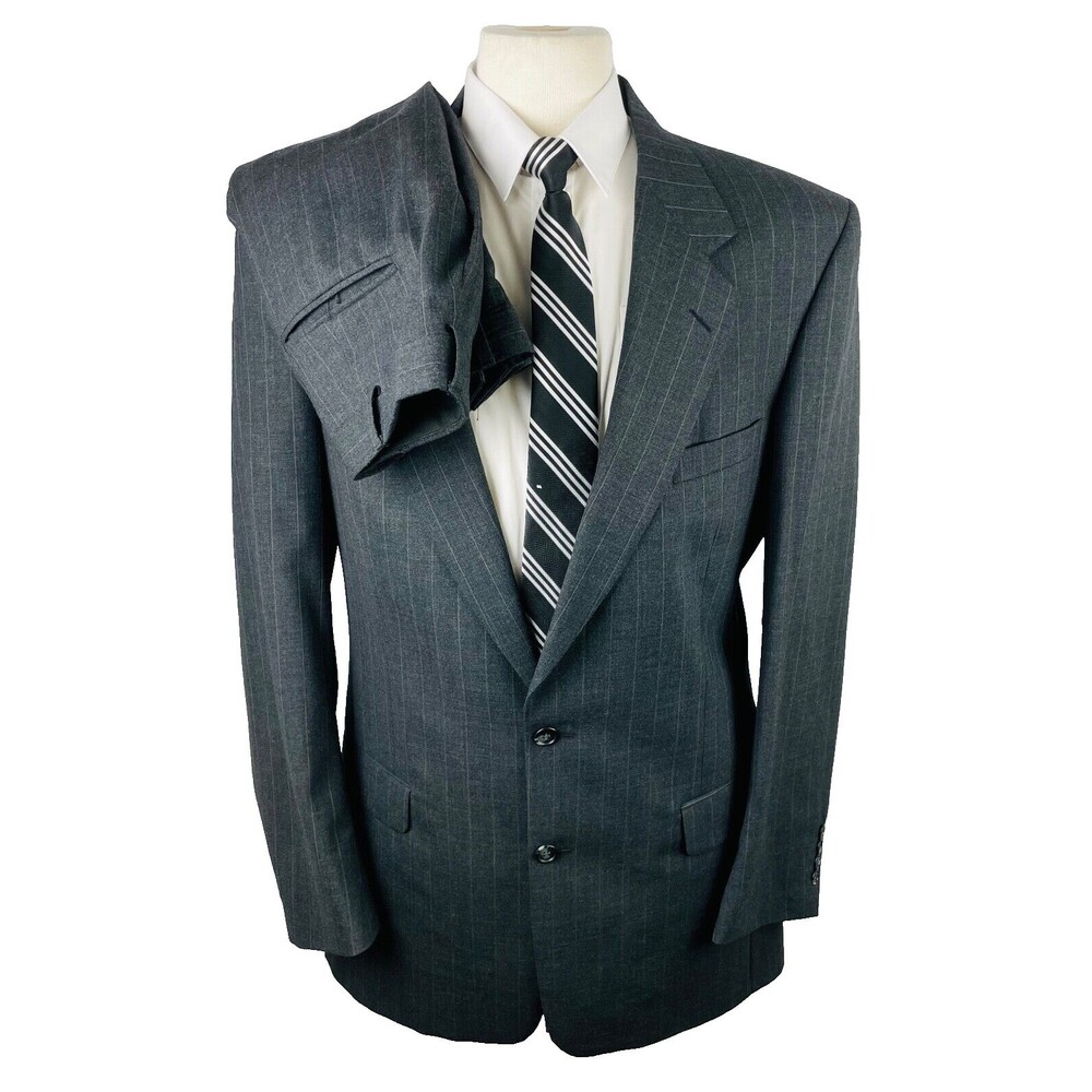 CAREER COLLECTION Mens 42L Gray USA 100% Wool 2 Piece Suit W/ Dress Pants 34x32